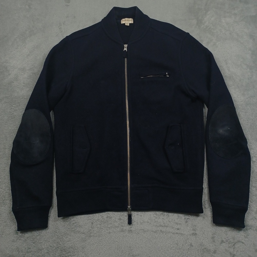 Club Monaco Jacket Mens Small Blue Wool Knit Elbow Patch Full Zip Pockets